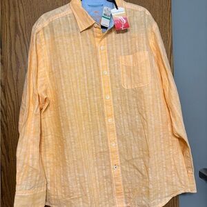 Tommy Bahama Peach-Orange Linen-Blend Button-Down Shirt